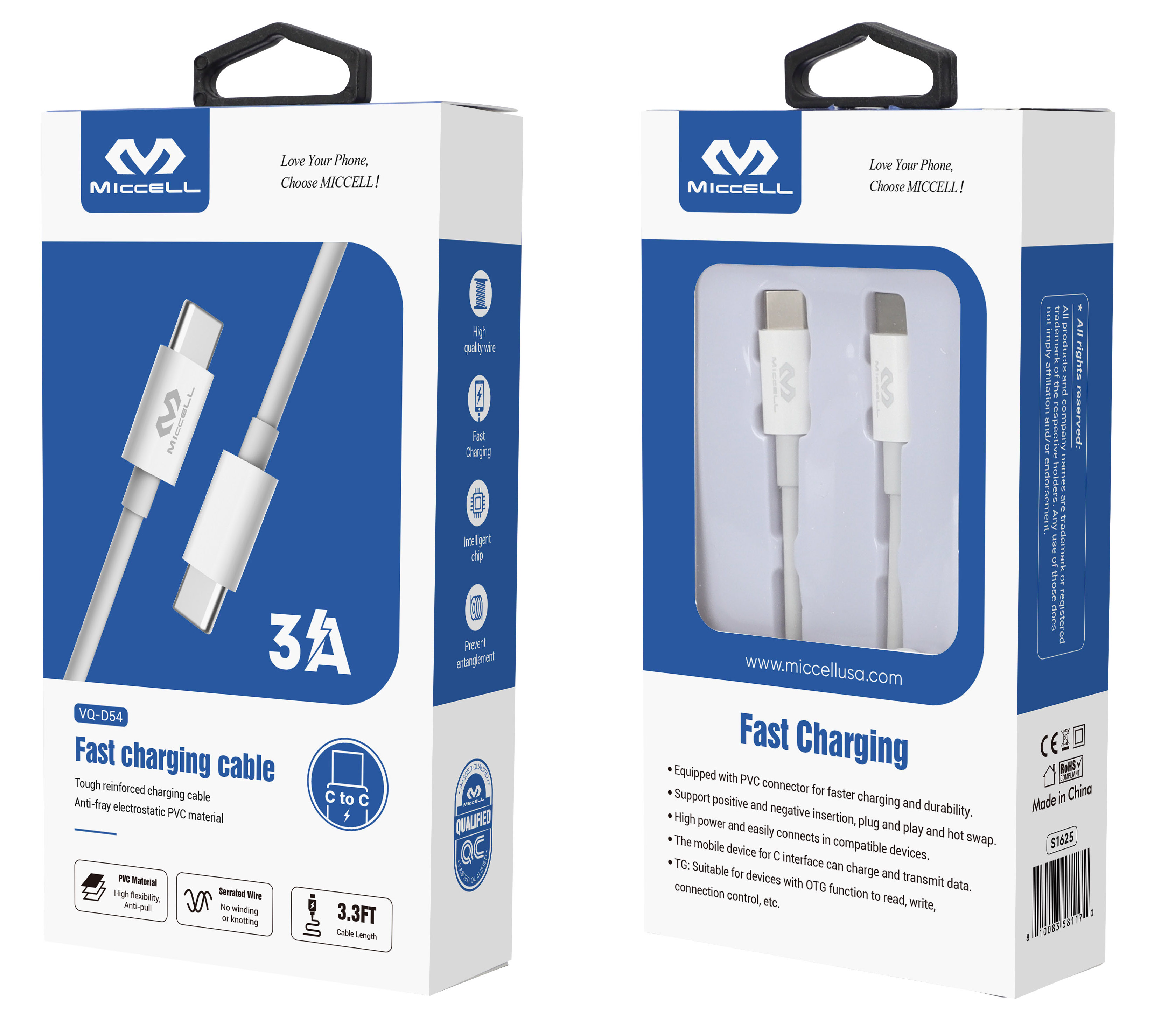 S1625 Miccell C to C 3.3ft Cable (VQ-D54) Box Pack
